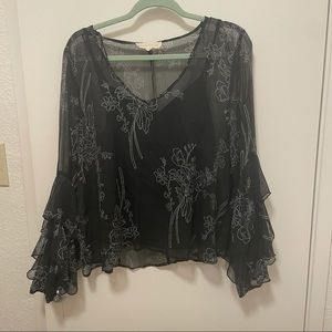 Black flare arm blouse
